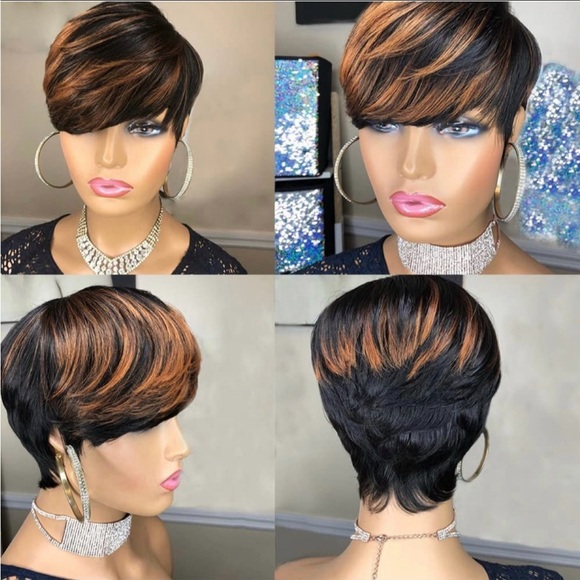 💯% HUMAN Hair, Short, Pixie, longer on top, black, highlighted - Picture 4 of 14